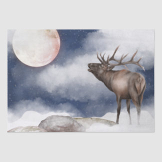 Bull Elk Bugling at the Full Moon Mountain Tissue Paper