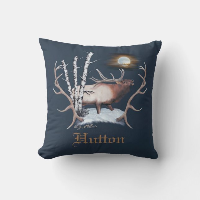 Bull Elk Bugling Throw Pillow (Front)