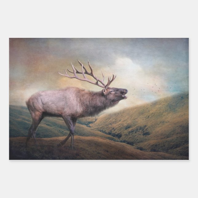 Bull Elk Bugling Wildlife Decoupage Paper (Front)