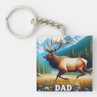 Bull Elk Dad Keychain