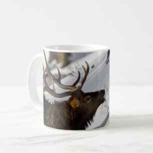 Bull Elk Grazing on Snowy Slope, Yellowstone Coffee Mug
