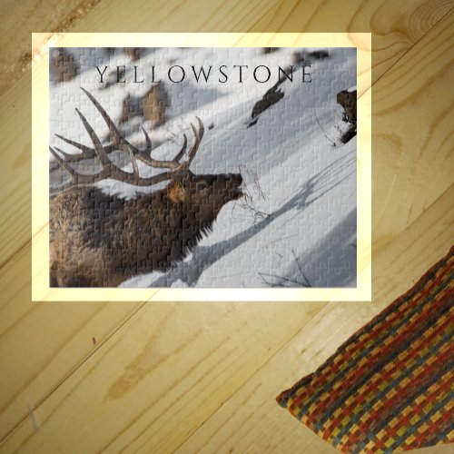 Bull Elk Grazing on Snowy Slope Yellowstone Jigsaw Puzzle