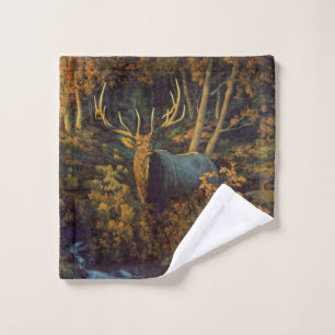 Bull Elk in Autumn Forest Bath Towel Set