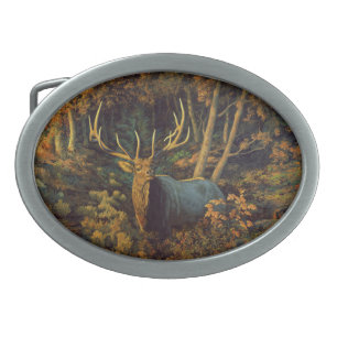 Bull Elk in Autumn Forest Belt Buckle