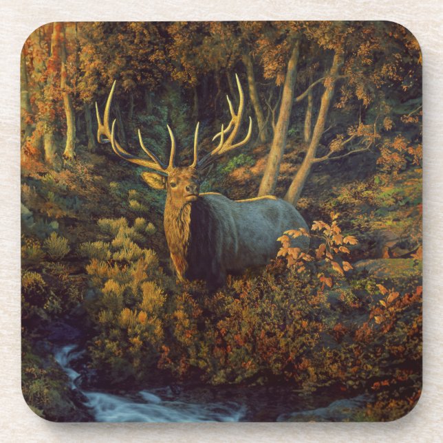 Bull Elk in Autumn Forest Beverage Coaster (Front)