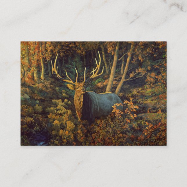 Bull Elk in Autumn Forest Business Card (Front)