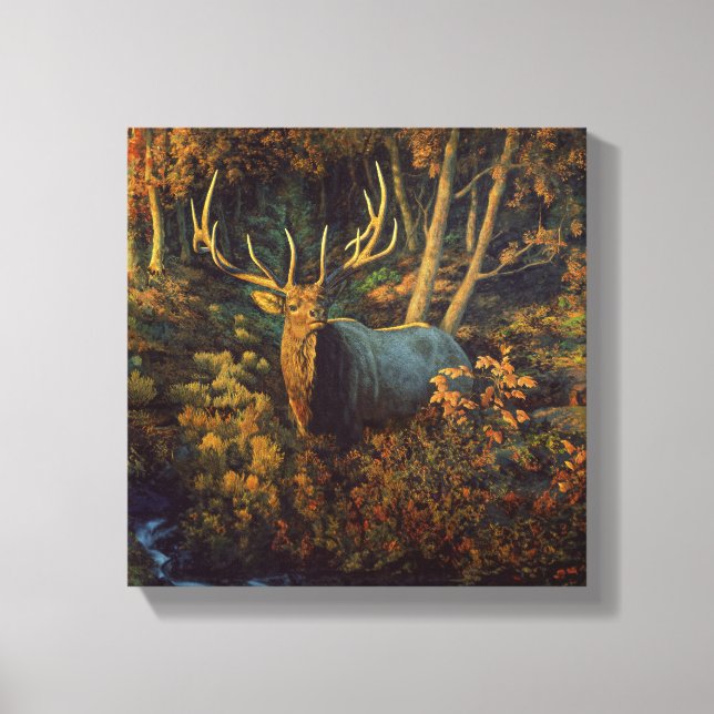 Bull Elk in Autumn Forest Canvas Print (Front)