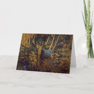 Bull Elk in Autumn Forest Card