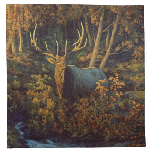 Bull Elk in Autumn Forest Cloth Napkin