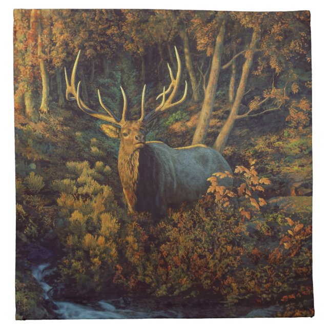 Bull Elk in Autumn Forest Cloth Napkin (Front)