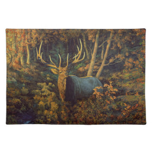 Bull Elk in Autumn Forest Cloth Placemat
