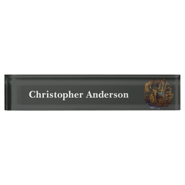 Bull Elk in Autumn Forest Desk Name Plate (Front)