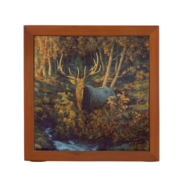 Bull Elk in Autumn Forest Desk Organizer (Front)