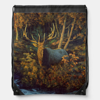Bull Elk in Autumn Forest Drawstring Bag