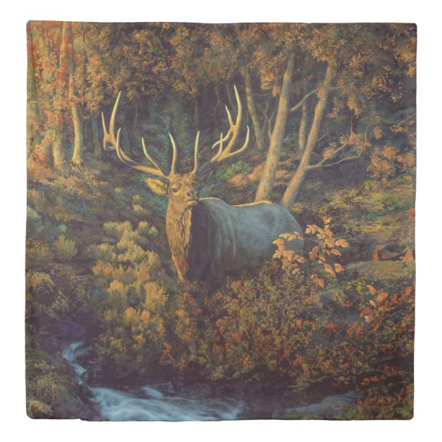 Bull Elk in Autumn Forest Duvet Cover (Front)