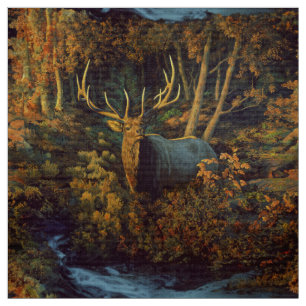 Bull Elk in Autumn Forest Fabric