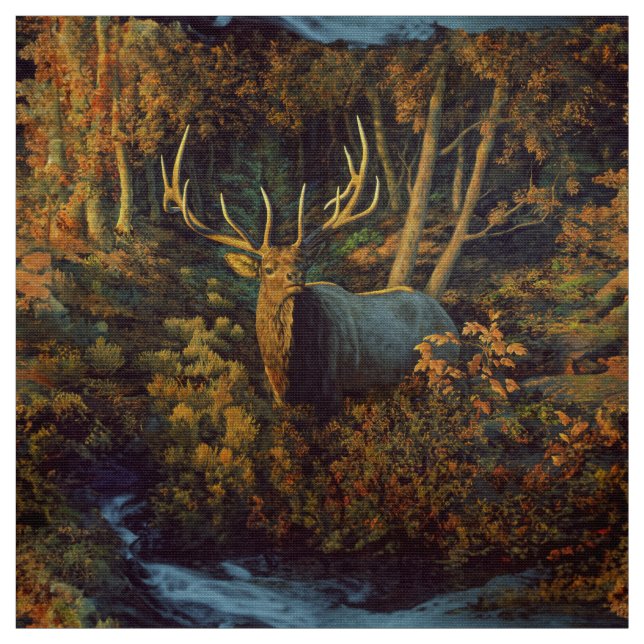 Bull Elk in Autumn Forest Fabric (Swatch)
