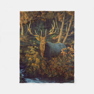 Bull Elk in Autumn Forest Fleece Blanket