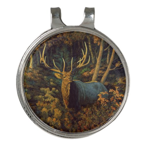 Bull Elk in Autumn Forest Golf Hat Clip