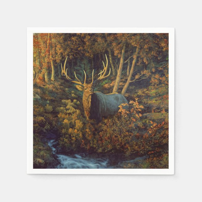 Bull Elk in Autumn Forest Napkins (Front)