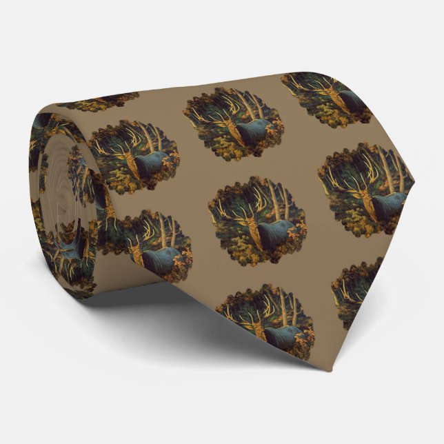 Bull Elk in Autumn Forest Neck Tie (Rolled)