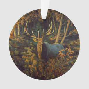 Bull Elk in Autumn Forest Ornament