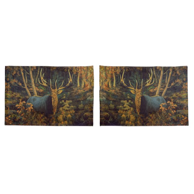 Bull Elk in Autumn Forest Pillow Case (Back-Set)
