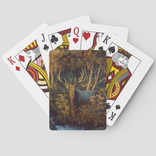 Bull Elk in Autumn Forest Poker Cards (Back)