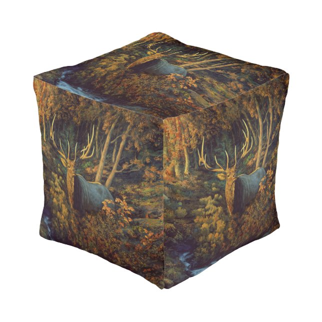 Bull Elk in Autumn Forest Pouf (Angled Front)