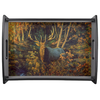 Bull Elk in Autumn Forest Serving Tray
