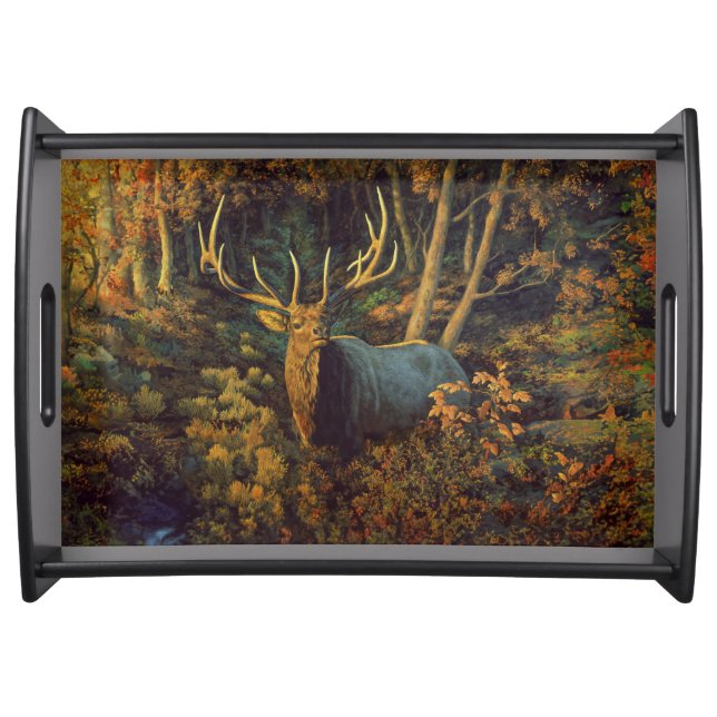 Bull Elk in Autumn Forest Serving Tray (Front)