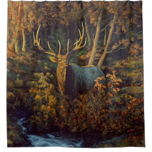 Bull Elk in Autumn Forest Shower Curtain