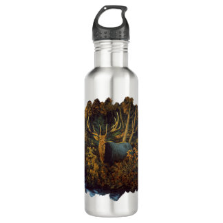 Bull Elk in Autumn Forest Stainless Steel Water Bottle