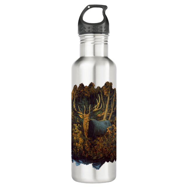 Bull Elk in Autumn Forest Stainless Steel Water Bottle (Front)