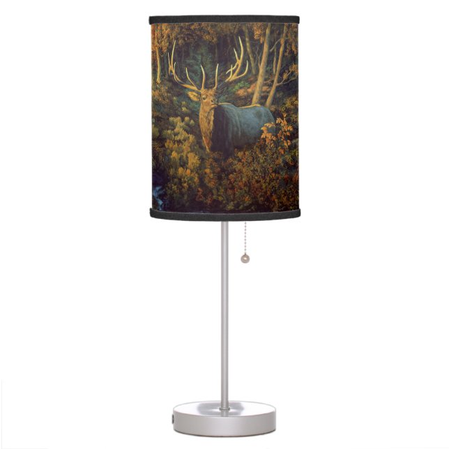 Bull Elk in Autumn Forest Table Lamp (Left)