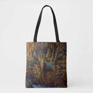 Bull Elk in Autumn Forest Tote Bag