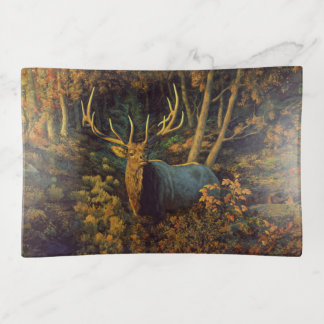 Bull Elk in Autumn Forest Trinket Tray
