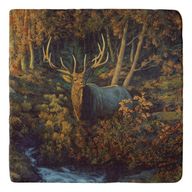 Bull Elk in Autumn Forest Trivet (Front)