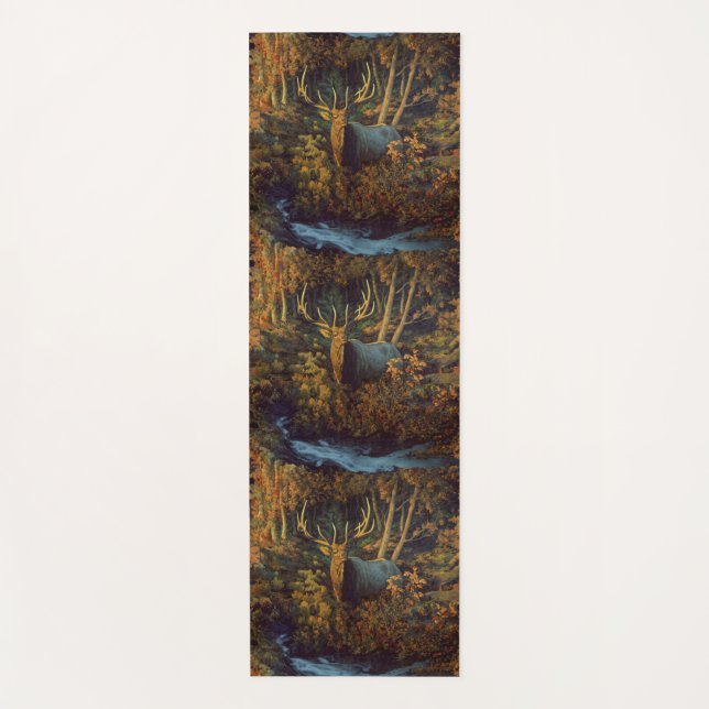 Bull Elk in Autumn Forest Yoga Mat (Front)