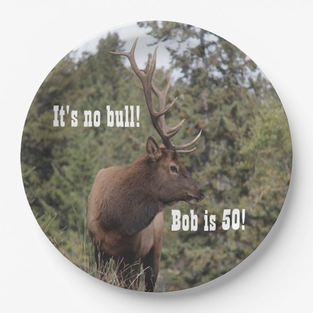 Bull Elk In Jasper, Alberta 50th Birthday Paper Plates (Front)