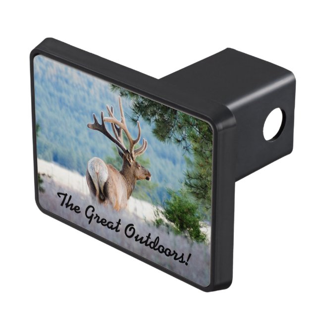 Bull Elk In Tall Grass Near Trees Photograph Hitch Cover (Top Right)