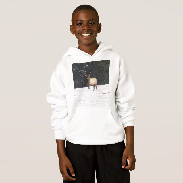 Bull Elk in Winter Hoodie (Front Full)