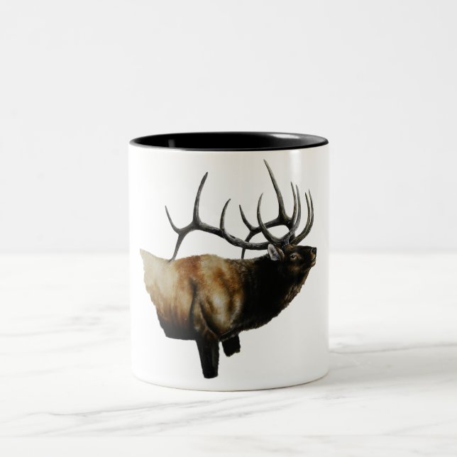 Bull Elk Painting on customizable products Two-Tone Coffee Mug (Center)