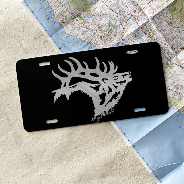 Bull Elk Silhouette License Plate (In Situ)