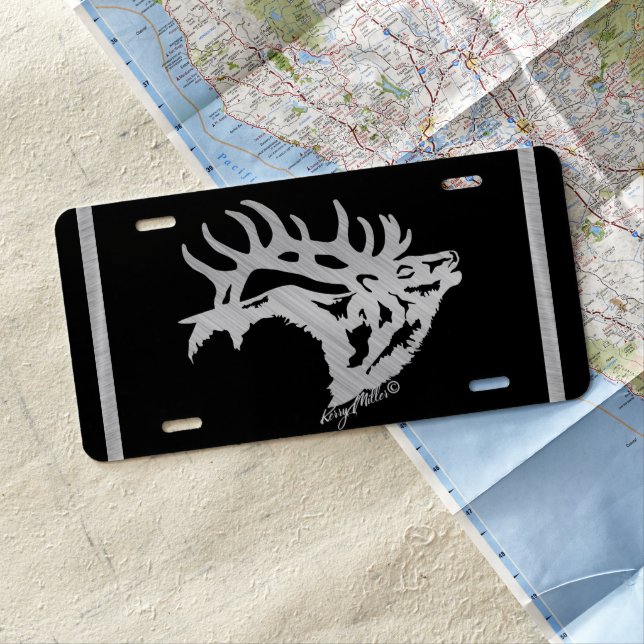 Bull Elk Silhouette License Plate (In Situ)