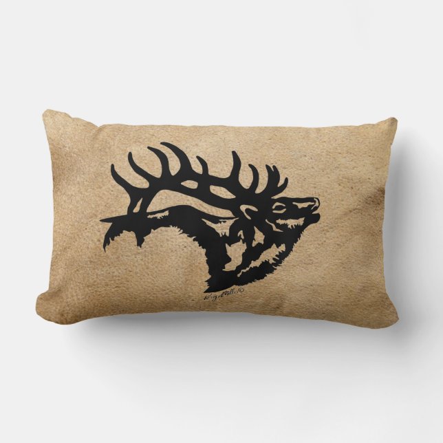 Bull Elk Silhouette Lumbar Pillow (Front)