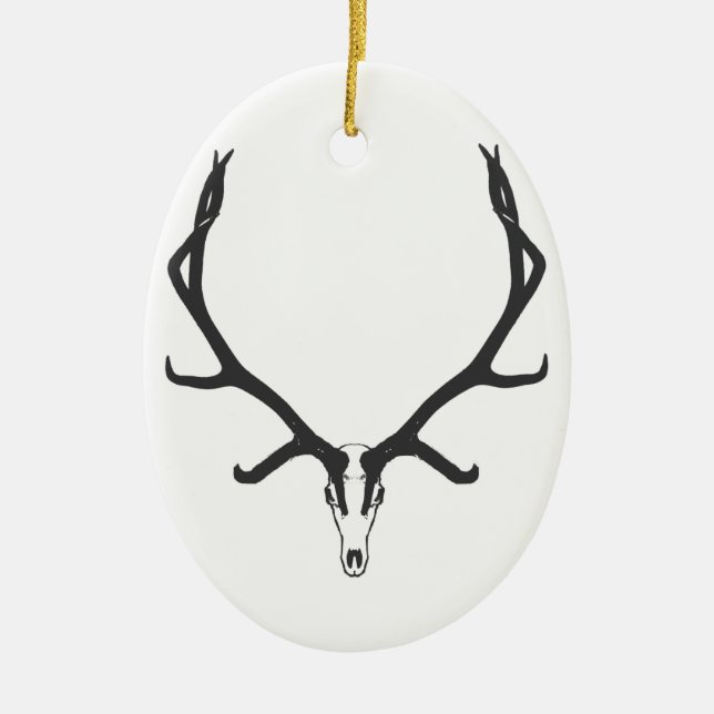 Bull elk skull European mount, bw Ceramic Ornament (Front)
