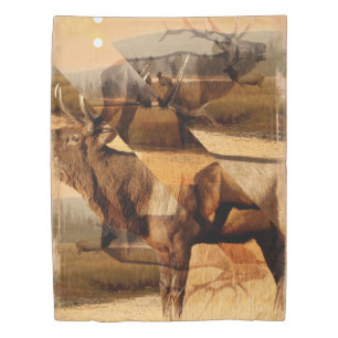 Bull Elk Sunrise Collage Duvet Cover