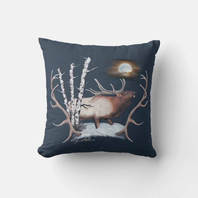 Bull Elk Throw Pillow (Front)