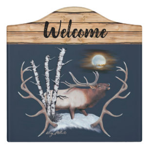 Bull Elk Welcome Door Sign